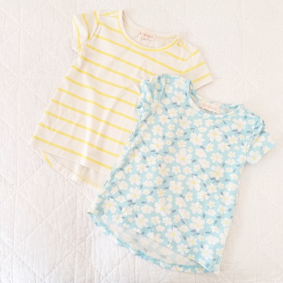 btween Other - 2T Btween Kids Short Sleeve Tshirts Blue Floral Yellow White Stripes